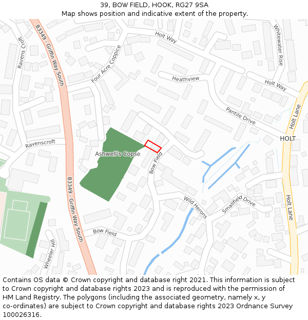 39, BOW FIELD, HOOK, RG27 9SA: Location map and indicative extent of plot