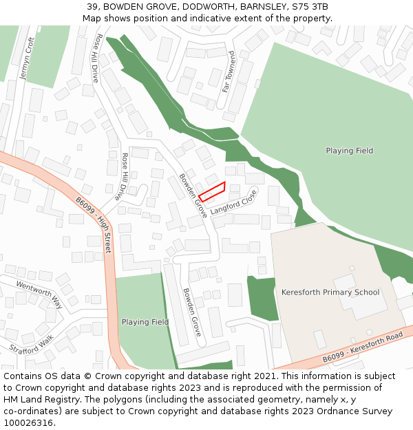 39, BOWDEN GROVE, DODWORTH, BARNSLEY, S75 3TB: Location map and indicative extent of plot