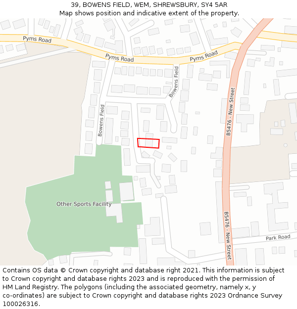 39, BOWENS FIELD, WEM, SHREWSBURY, SY4 5AR: Location map and indicative extent of plot