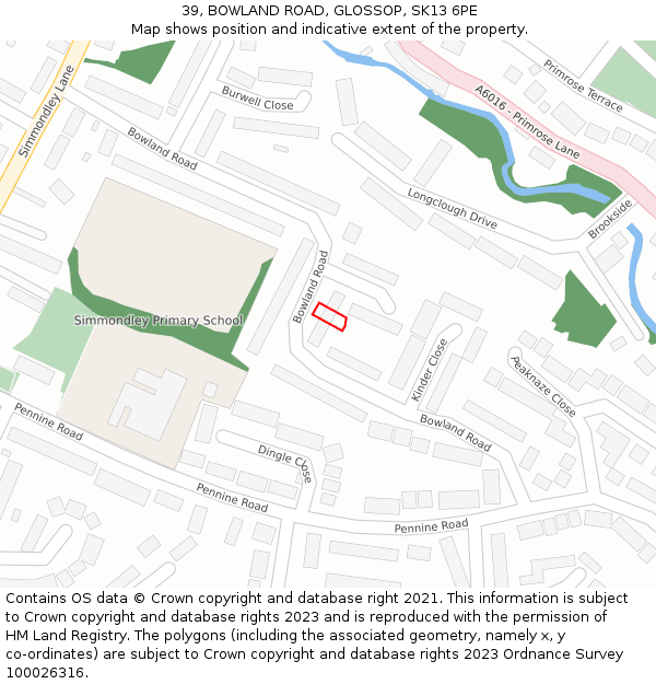 39, BOWLAND ROAD, GLOSSOP, SK13 6PE: Location map and indicative extent of plot