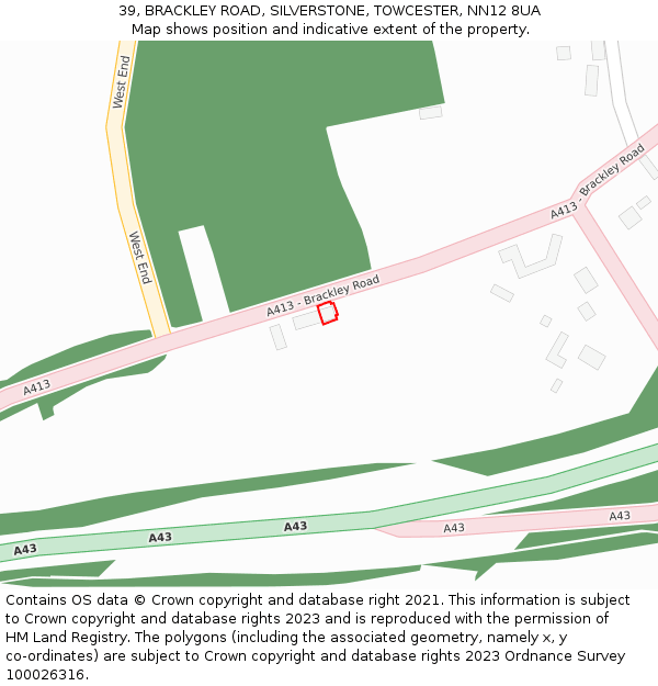 39, BRACKLEY ROAD, SILVERSTONE, TOWCESTER, NN12 8UA: Location map and indicative extent of plot