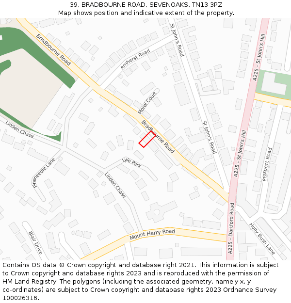 39, BRADBOURNE ROAD, SEVENOAKS, TN13 3PZ: Location map and indicative extent of plot