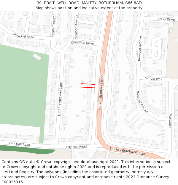 39, BRAITHWELL ROAD, MALTBY, ROTHERHAM, S66 8AD: Location map and indicative extent of plot