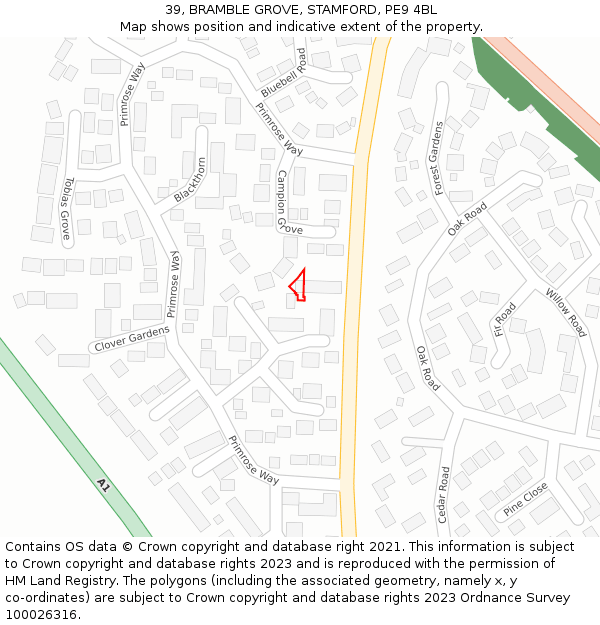 39, BRAMBLE GROVE, STAMFORD, PE9 4BL: Location map and indicative extent of plot