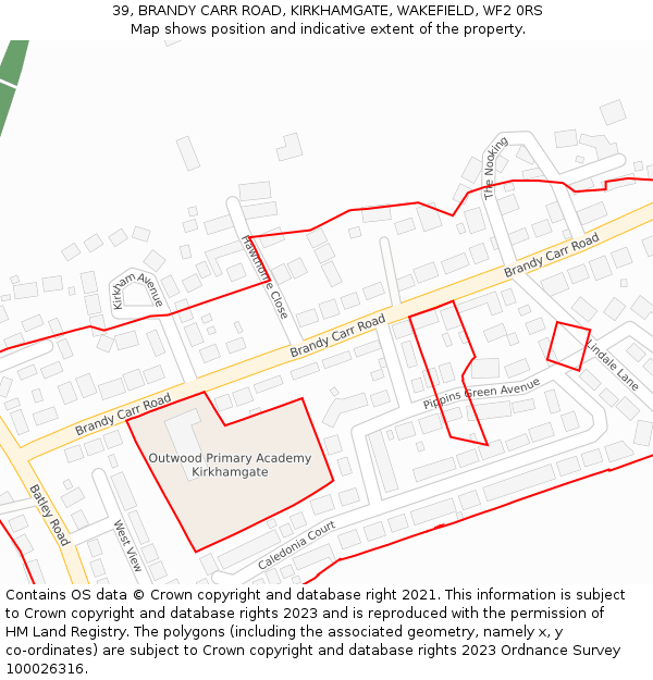 39, BRANDY CARR ROAD, KIRKHAMGATE, WAKEFIELD, WF2 0RS: Location map and indicative extent of plot