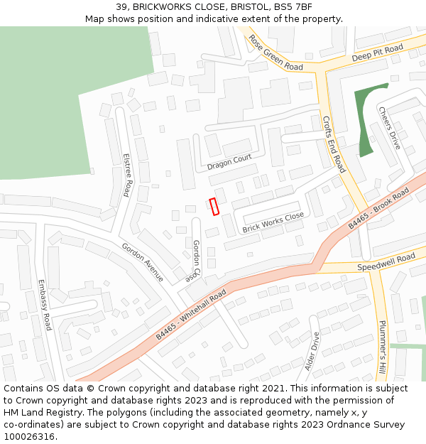 39, BRICKWORKS CLOSE, BRISTOL, BS5 7BF: Location map and indicative extent of plot