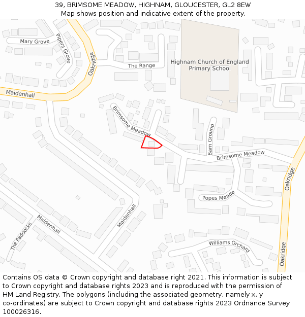 39, BRIMSOME MEADOW, HIGHNAM, GLOUCESTER, GL2 8EW: Location map and indicative extent of plot