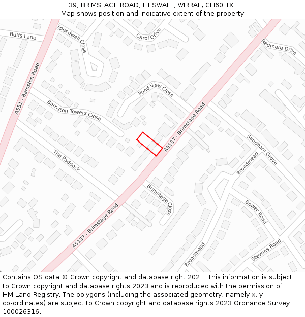 39, BRIMSTAGE ROAD, HESWALL, WIRRAL, CH60 1XE: Location map and indicative extent of plot
