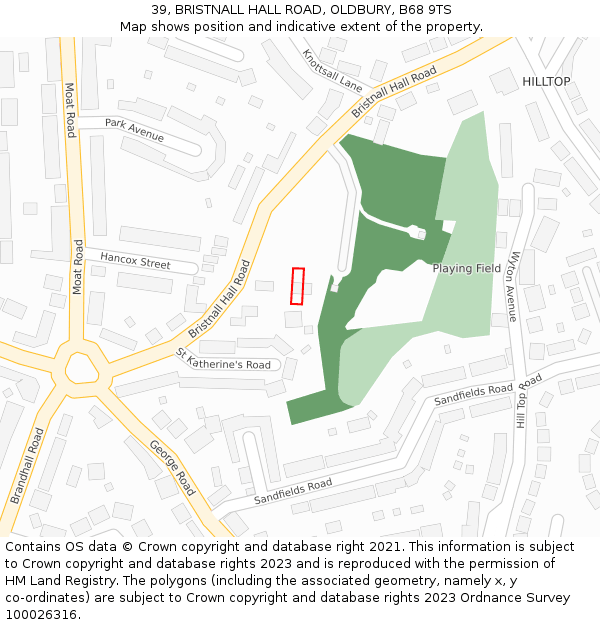 39, BRISTNALL HALL ROAD, OLDBURY, B68 9TS: Location map and indicative extent of plot