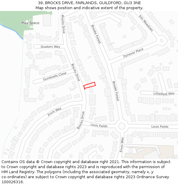 39, BROCKS DRIVE, FAIRLANDS, GUILDFORD, GU3 3NE: Location map and indicative extent of plot