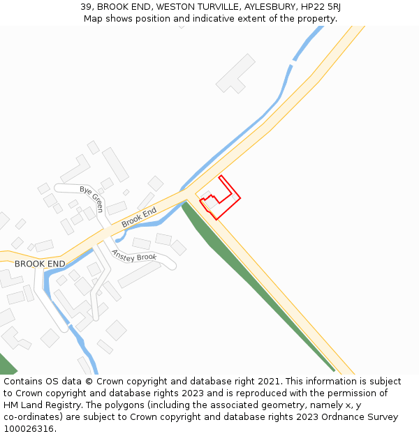 39, BROOK END, WESTON TURVILLE, AYLESBURY, HP22 5RJ: Location map and indicative extent of plot