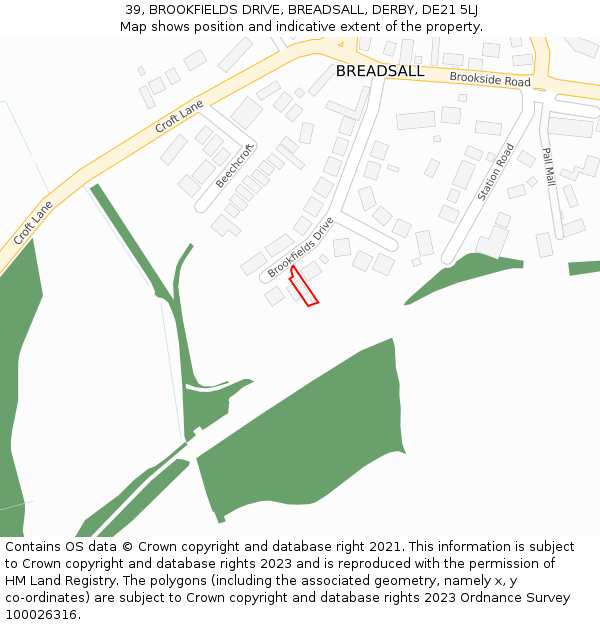 39, BROOKFIELDS DRIVE, BREADSALL, DERBY, DE21 5LJ: Location map and indicative extent of plot