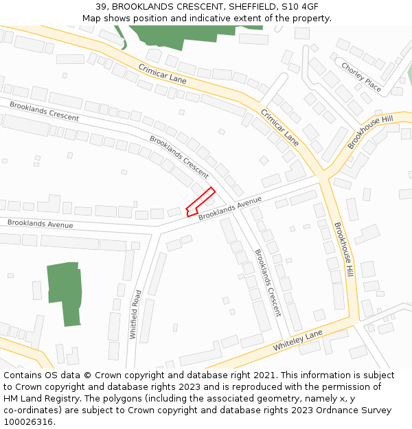 39, BROOKLANDS CRESCENT, SHEFFIELD, S10 4GF: Location map and indicative extent of plot