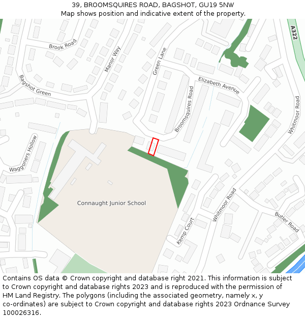 39, BROOMSQUIRES ROAD, BAGSHOT, GU19 5NW: Location map and indicative extent of plot