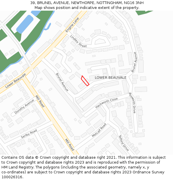 39, BRUNEL AVENUE, NEWTHORPE, NOTTINGHAM, NG16 3NH: Location map and indicative extent of plot