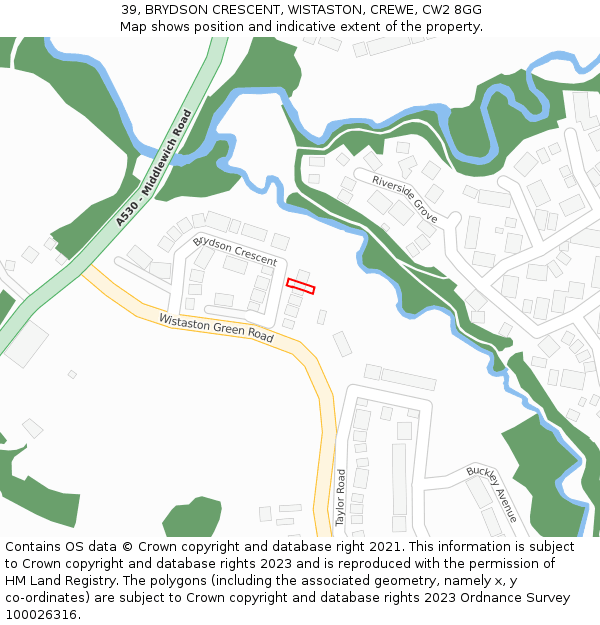 39, BRYDSON CRESCENT, WISTASTON, CREWE, CW2 8GG: Location map and indicative extent of plot