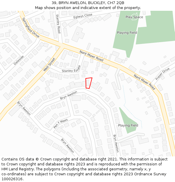 39, BRYN AWELON, BUCKLEY, CH7 2QB: Location map and indicative extent of plot