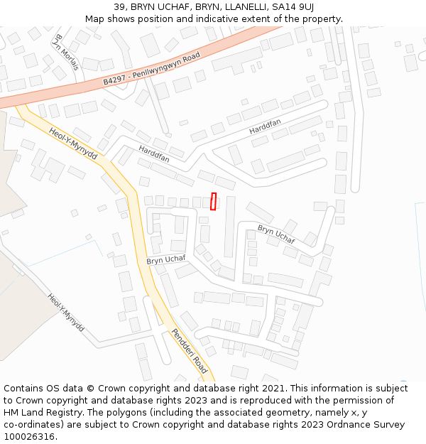 39, BRYN UCHAF, BRYN, LLANELLI, SA14 9UJ: Location map and indicative extent of plot