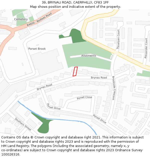 39, BRYNAU ROAD, CAERPHILLY, CF83 1PF: Location map and indicative extent of plot