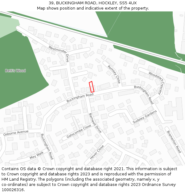 39, BUCKINGHAM ROAD, HOCKLEY, SS5 4UX: Location map and indicative extent of plot