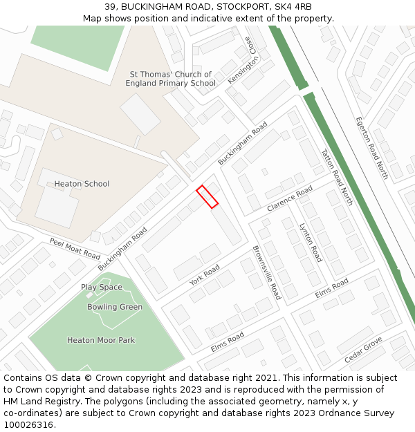 39, BUCKINGHAM ROAD, STOCKPORT, SK4 4RB: Location map and indicative extent of plot