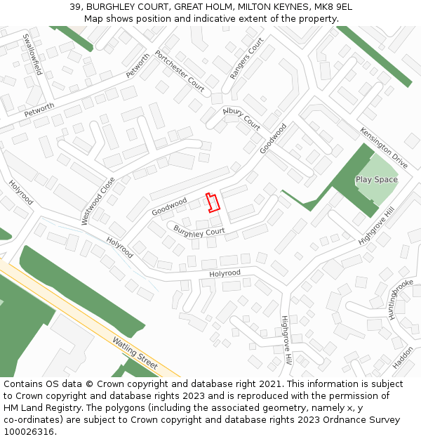 39, BURGHLEY COURT, GREAT HOLM, MILTON KEYNES, MK8 9EL: Location map and indicative extent of plot