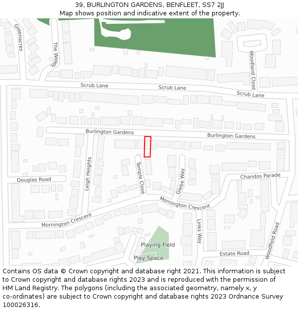 39, BURLINGTON GARDENS, BENFLEET, SS7 2JJ: Location map and indicative extent of plot