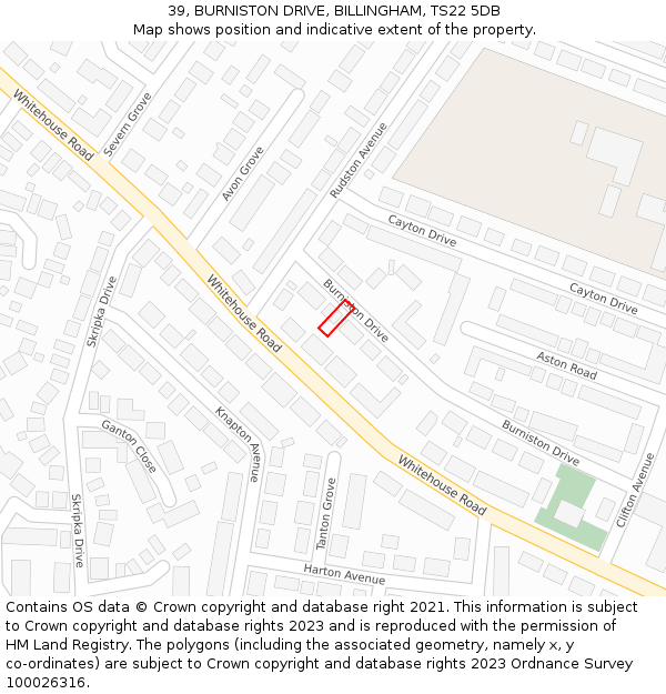 39, BURNISTON DRIVE, BILLINGHAM, TS22 5DB: Location map and indicative extent of plot