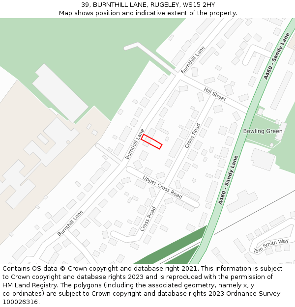 39, BURNTHILL LANE, RUGELEY, WS15 2HY: Location map and indicative extent of plot