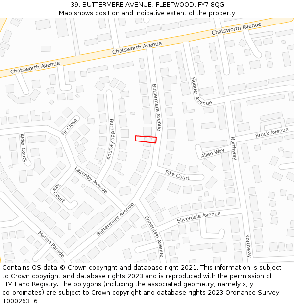 39, BUTTERMERE AVENUE, FLEETWOOD, FY7 8QG: Location map and indicative extent of plot