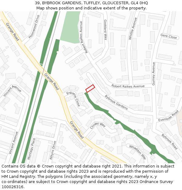 39, BYBROOK GARDENS, TUFFLEY, GLOUCESTER, GL4 0HQ: Location map and indicative extent of plot