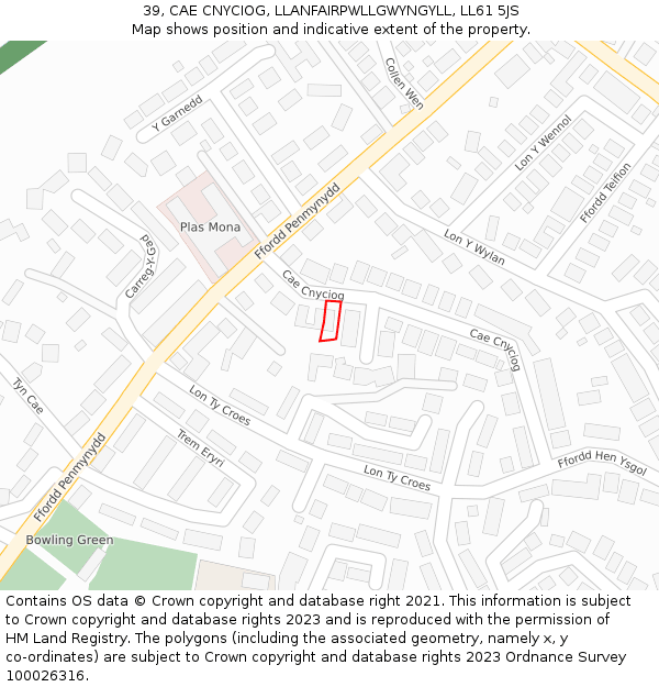 39, CAE CNYCIOG, LLANFAIRPWLLGWYNGYLL, LL61 5JS: Location map and indicative extent of plot