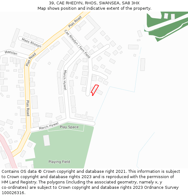 39, CAE RHEDYN, RHOS, SWANSEA, SA8 3HX: Location map and indicative extent of plot