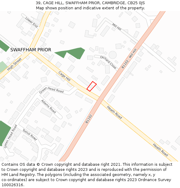 39, CAGE HILL, SWAFFHAM PRIOR, CAMBRIDGE, CB25 0JS: Location map and indicative extent of plot