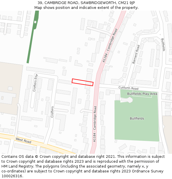 39, CAMBRIDGE ROAD, SAWBRIDGEWORTH, CM21 9JP: Location map and indicative extent of plot