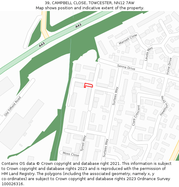 39, CAMPBELL CLOSE, TOWCESTER, NN12 7AW: Location map and indicative extent of plot
