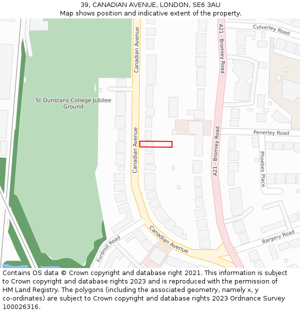 39, CANADIAN AVENUE, LONDON, SE6 3AU: Location map and indicative extent of plot