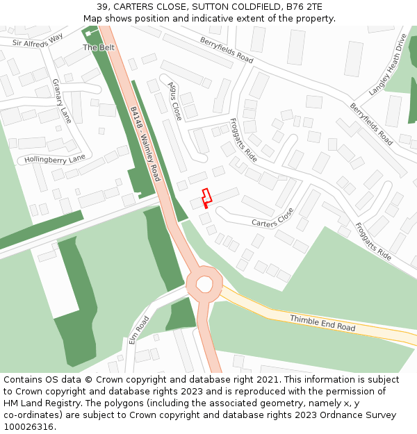39, CARTERS CLOSE, SUTTON COLDFIELD, B76 2TE: Location map and indicative extent of plot