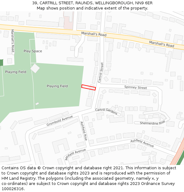 39, CARTRILL STREET, RAUNDS, WELLINGBOROUGH, NN9 6ER: Location map and indicative extent of plot