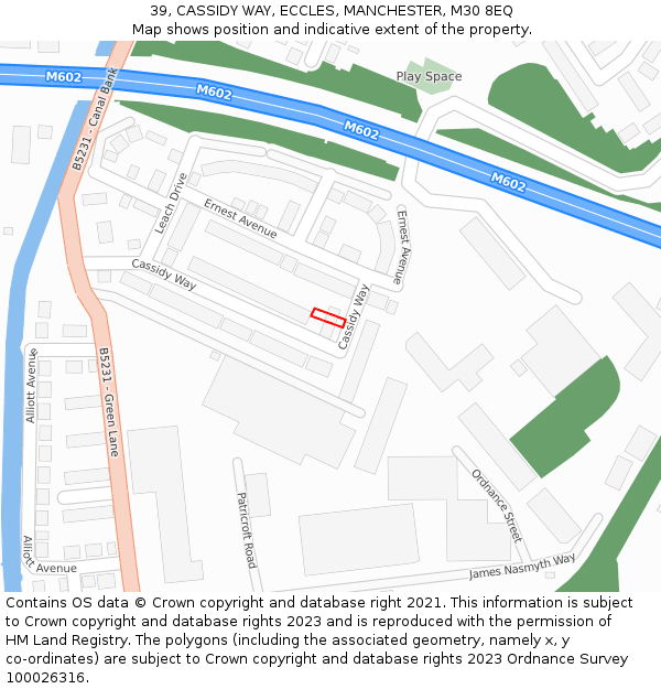 39, CASSIDY WAY, ECCLES, MANCHESTER, M30 8EQ: Location map and indicative extent of plot