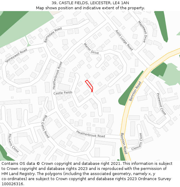 39, CASTLE FIELDS, LEICESTER, LE4 1AN: Location map and indicative extent of plot
