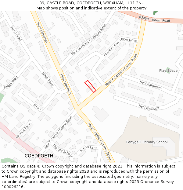 39, CASTLE ROAD, COEDPOETH, WREXHAM, LL11 3NU: Location map and indicative extent of plot