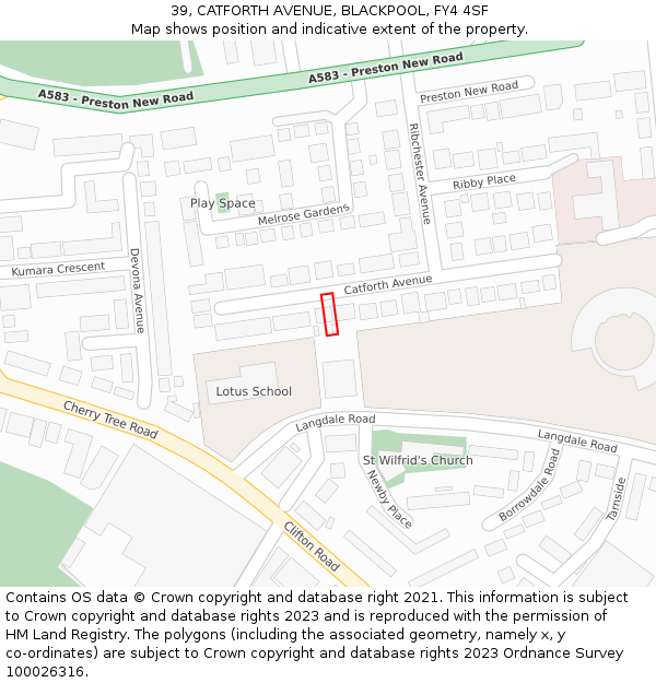 39, CATFORTH AVENUE, BLACKPOOL, FY4 4SF: Location map and indicative extent of plot