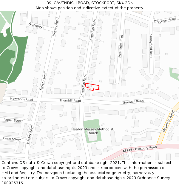 39, CAVENDISH ROAD, STOCKPORT, SK4 3DN: Location map and indicative extent of plot