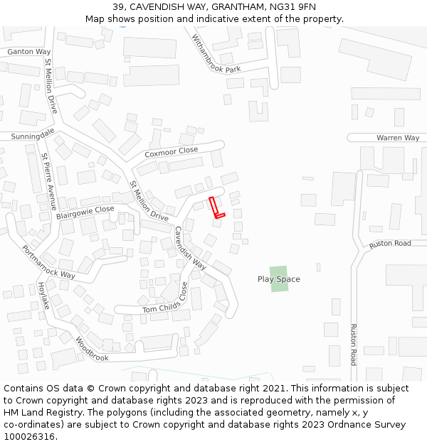 39, CAVENDISH WAY, GRANTHAM, NG31 9FN: Location map and indicative extent of plot