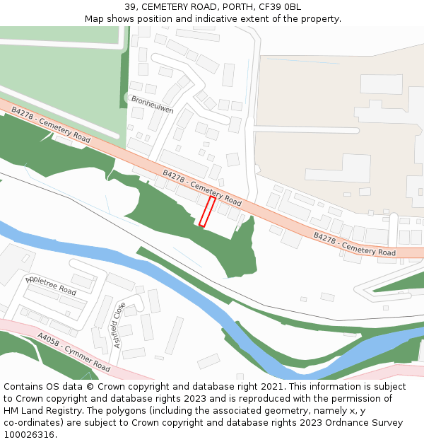 39, CEMETERY ROAD, PORTH, CF39 0BL: Location map and indicative extent of plot