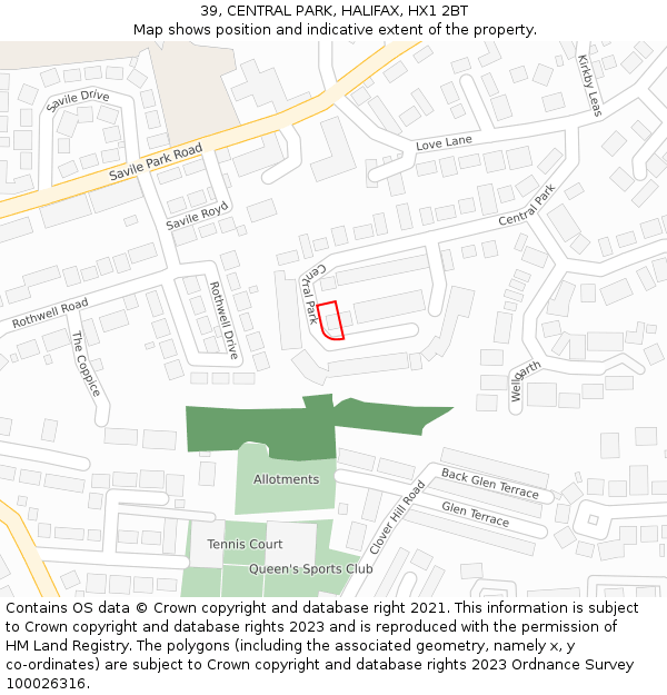 39, CENTRAL PARK, HALIFAX, HX1 2BT: Location map and indicative extent of plot