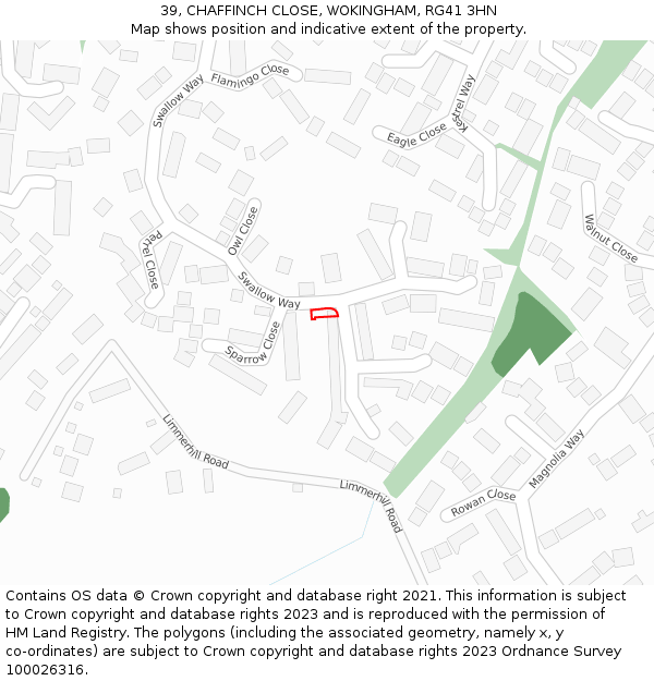 39, CHAFFINCH CLOSE, WOKINGHAM, RG41 3HN: Location map and indicative extent of plot