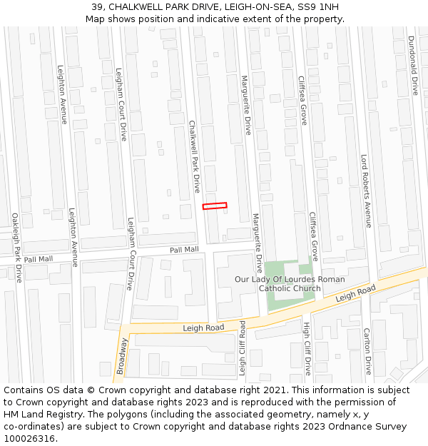 39, CHALKWELL PARK DRIVE, LEIGH-ON-SEA, SS9 1NH: Location map and indicative extent of plot