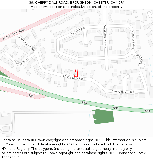 39, CHERRY DALE ROAD, BROUGHTON, CHESTER, CH4 0FA: Location map and indicative extent of plot